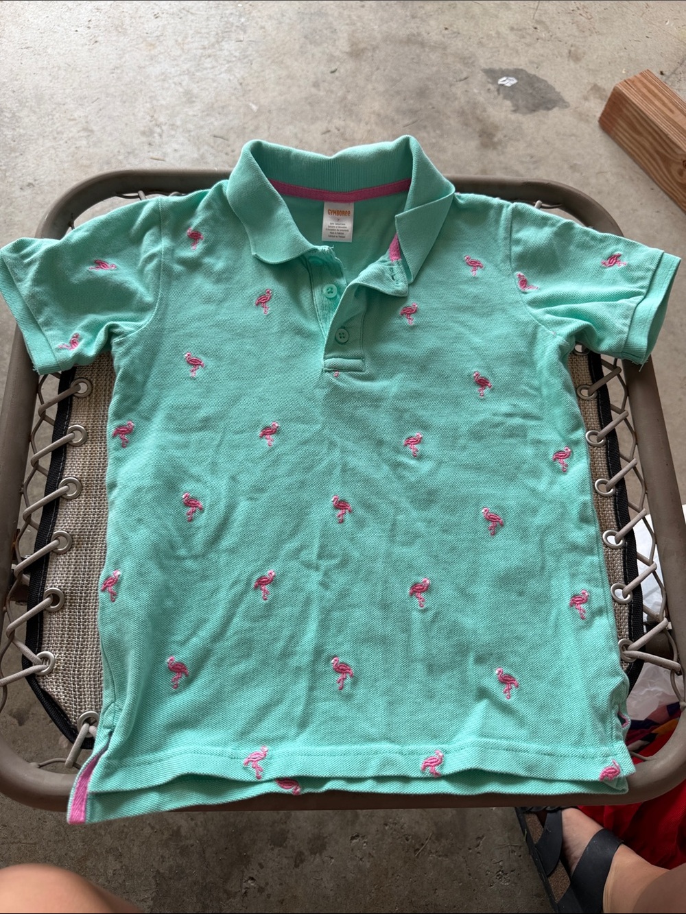 Gymboree Mint Green Polo with Pink Flamingo Embroidery
